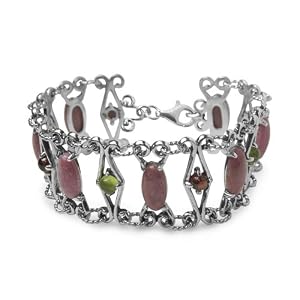 Carolyn Pollack Sterling Silver Rhodonite, Peridot and Garnet Link Bracelet by