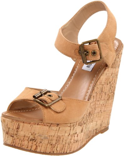 Steve Madden Womens Rafiia Wedge Sandal,Cognac Leather,8 M US