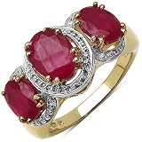 3.60 Carat 14K Gold Plated Genuine Ruby Sterling Silver Ring