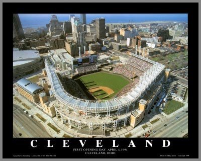 Cleveland Indians - Jacobs Field Aerial - Lg - Wood Mounted Poster Print