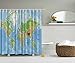 Ambesonne World Map Shower Curtain, Classic Map of The Earth Continents Countries Oceans Mountains Vacation Themed, Cloth Fabric Bathroom Decor Set with Hooks, 69