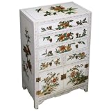 EXP Handmade Furniture - 37" White Chinese Lacquer Wood Dresser/ Cabinet - Seasonal Flowers Design