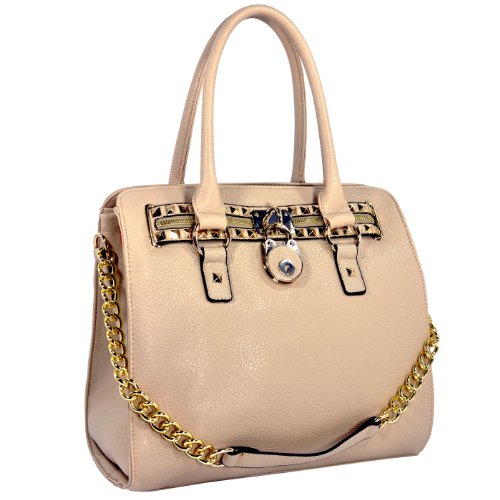 HALEY Classic Gold Studded Structured Satchel Purse Style Tote Handbag