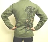 BC Ethic Military Shirt Jacket Distressed Geisha Skull Design Small - XL