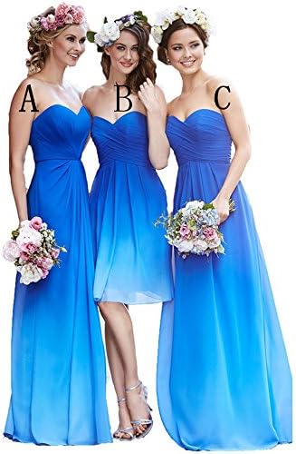 LuckyHouses Women's Blue Gradient Bridesmaid Dresses Chiffon Prom Party Dress (2, C-Blue)