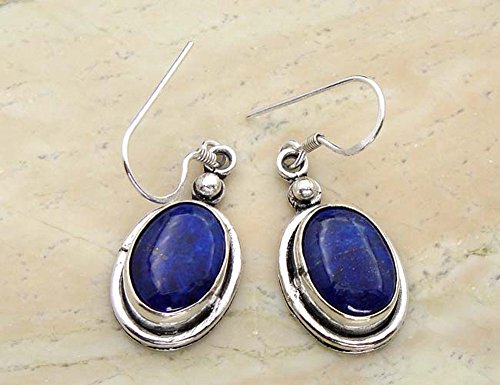 12.00 Ctw Genuine Lapis Lazuli .925 Sterling Silver Overlay Handmade Fashion Dangle Earrings ...