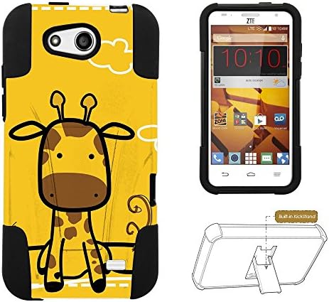 Spots8® Image Design Cases for ZTE Speed N9130 , Dual Layer Silcone Bumper+ Hard Shell Case with built-in Kickstand [Yellow Giraffe]