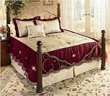 4 Pc. Cream / Burgundy Jacquard w/ Ribbon Embroiderey Comforter Set Matching Window Curtains Available , Queen