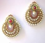 Earrings - Amazing Red Green Pearl Polki Earrings by ADIVA ABCHI0BCD007