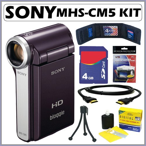 Sony MHSCM5 MHSCM5V MHS-CM5V MHS-CM5 bloggie 5MP HD Video Camera Violet with 5x Optical Zoom 4GB Accessory Kit
