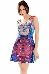 V-neck Floral Print Tank Polyester Skater Dress/Evening Dress/Prom Dress/Wedding Party Dress/Mini Dress 