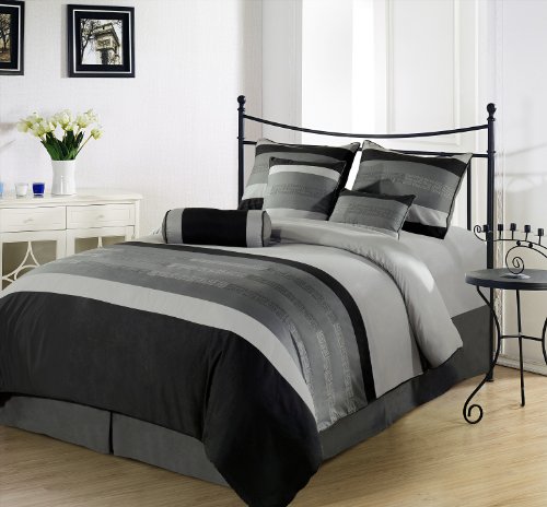 Chezmoi Collection 7 Pieces 3 tone Black Gray Embroidery Comforter Set / Bed in a bag Queen Size Bedding 51k3w9o4tNL Chezmoi Collection 7 Pieces 3 tone Black Gray Embroidery Comforter Set / Bed in a bag Queen Size Bedding