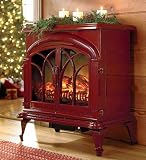 Portable Woodburning-Style Large Electric Stove with Stay-Cool Surface in Red