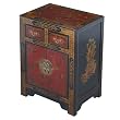 Handmade Oriental Furniture - 27" Antique Style Black Leather End Table With Nature Motifs