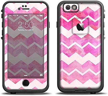 The Pink Water Color with White Chevron Skin For The iPhone 6 LifeProof Fre