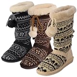 Womens Bearpaw Donner 12-inch Sheepskin-lined Knit and Suede Boot