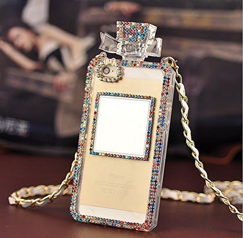 Luxury Bling Crystal Diamond Rhinestones Perfume Bottle Design Phone Back Case Cover Shell with Chain for Apple iPhone 6 Plus 5.5 inch