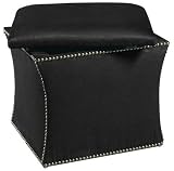 Storage Ottoman W/brass Button Micro Suede Black