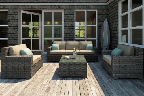 Forever Patio Hampton 4 Piece Patio Wicker Sofa Set with Tan Sunbrella Cushions (SKU FP-HAM-4SS-HT-BE)
