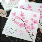 Cherry Blossom Love Coasters set of 2 - Baby Shower Gifts & Wedding Favors