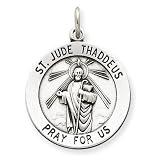 St. Jude Sterling Silver Pendant, 13/16 (21 Mm) 20 Steel Chain QC3601