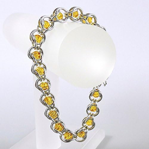 Chainmail Bracelet Sunflower Yellow Swarovski Crystal Elements Captured Crystal Chainmaille Jewelry