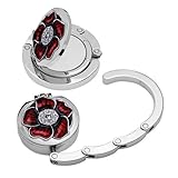 Designer Collection Red Glass Flower Magnetic Foldable Purse Hook/hanger with Hidden Mirror