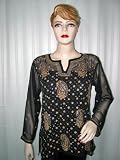 Georgette Womens Clothing Kurti Long Sleeve Hand Embroidered Tunic Top L
