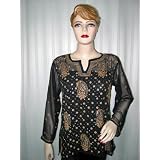 Georgette Womens Clothing Kurti Long Sleeve Hand Embroidered Tunic Top L