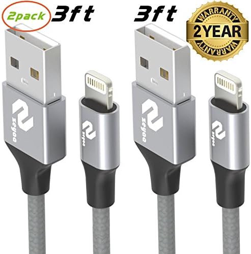 Lightning Cable,Zeyaa Reversible lightning USB cable 3ft 2-Pack Lightning Data Sync and Charger USB Cable For iPhone 7/7 Plus/6/6 Plus/5S/SE,iPad Air/Air2,iPad Mini3 Mini4,iPad Pro And More-Misty Gray