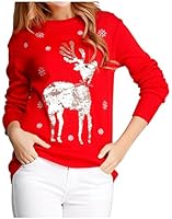 V28 Women Girl Ugly Christmas Shining Reindeer Snowflake Pullover Sweater Jumper