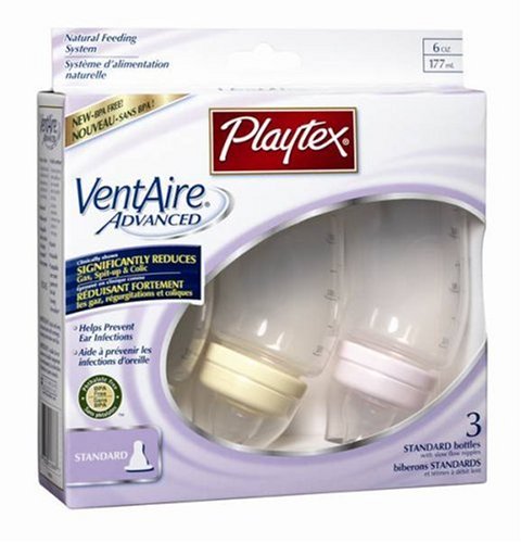 Playtex VentAire Advanced Standard Bottles 6-Ounce, 3 Pack (Colors Vary)