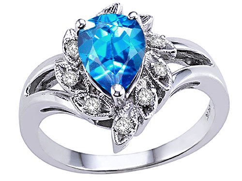 1.59 cts Genuine Blue Topaz and Diamond Ring - 14kt White or Yellow Gold