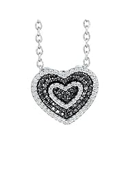 Ze Sterling Silver 3/8ct tw Black and White Diamond Heart Pendant