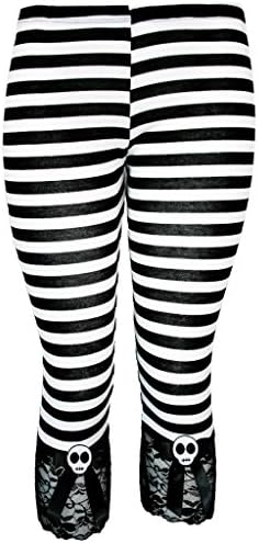 Women's Jessica Louise Skull Leggings Black/White Stripe Plus Size 2XL