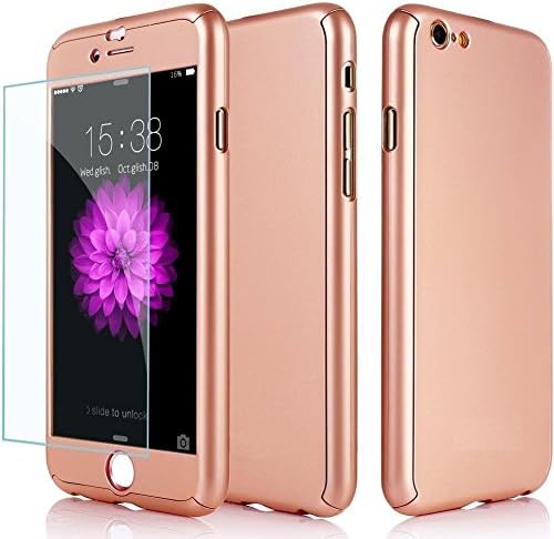 iPhone 6/6S Plus Case, WEIERJA 360 Degree All-round Protective Slim Fit Case Cover with Tempered Glass Screen Protector Skin for Apple iPhone (6/6S Plus 5.5'' Rose Gold)