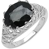 Genuine Dyed Blue Sapphire Gemstone Rhodium Plated Sterling Silver Ring Size 7