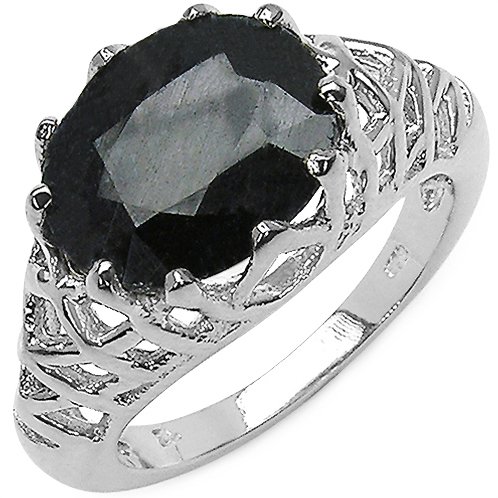 Genuine Dyed Blue Sapphire Gemstone Rhodium Plated Sterling Silver Ring Size 7
