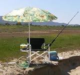 DADDY-GONE-FISHING-Deluxe Folding Fishing Chair w/ Side Table,Rod Holder & Big Umbrella -3 YEARS WARRANTY...A FREE $19.99 VALUE POCKET UMBRELLA INCLUDED WITH PURCHASE