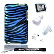 Blue Zebra Snap On Case for Apple iPod touch 8 GB (3rd Generation) NEWEST MODEL + 3 in 1 Combo kit includes a Retractable USB Cable, Home and Car Charger + Includes iTouch Screen Protector Guard + includes a 4-inch eBigvalue Determination Hand Strap (Blue)