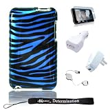 New Shinny Zebra Crystal Snap Case For Apple iPod touch 8 GB (2nd Generation) OLD MODEL + 3 in 1 Combo kit includes a Retractable USB Cable, Home and Car Charger + Includes iTouch Screen Protector Guard + includes a 4-inch eBigvalue Determination Hand Strap (Blue)