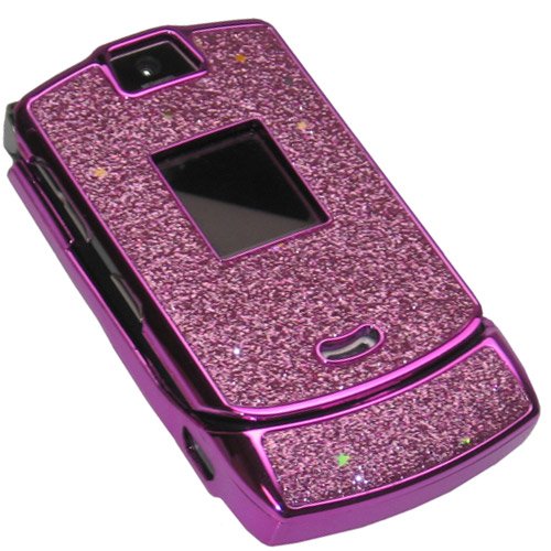 Motorola V3 RAZR Purple Crystal Case With Star Design - Includes TWO Bonus Personal Charm Straps!