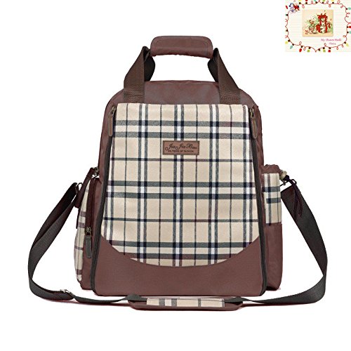 Classic Plaid Multifunction Large Capacity Hand Bag Shoulder Bag Backpack Baby Diaper Baby Care Product (Brown)