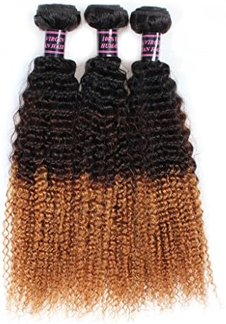 Allove Three-tone Color 1b/4/30 Brazilian Virgin Remy Ombre Human Hair Curly Wave 3 Bundles Hair Weft 16 16 18 Inches 100g/pcs