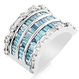 10K White Gold 3.00 Carat White and Treated Blue Diamond Ring - Size 7