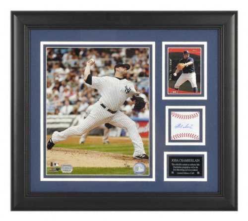 Joba Chamberlain New York Yankees 8x10 Photograph with Plate, Baseball Card and Autograph Cut