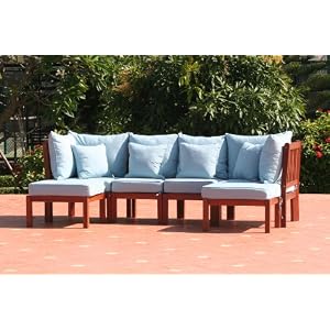 6pc Outdoor Wood Patio Furniture Sectional Set  Spa