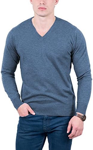 Real Cashmere Light Blue V-Neck Cashmere Blend Mens Sweater