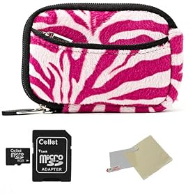 MAGENTA WHITE Animal Design Water Resistant Protective and Durable Carrying Sleeve Case For Panasonic Lumix DMC-GF3 / DMC-GF3X / DMC-GF5 / DMC-LS5 / DMC-S1 / DMC-S2 / DMC-S3 / DMC-S5 / DMC-SZ1 Point And Shoot Digital Camera + Includes a 8GB Micro SD Card with SD Adaptor + Includes a Universal Anti-G