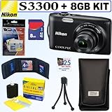Nikon COOLPIX S3300 16 MP Digital Camera (Black) + Nikon Case + 8GB Accessory Kit